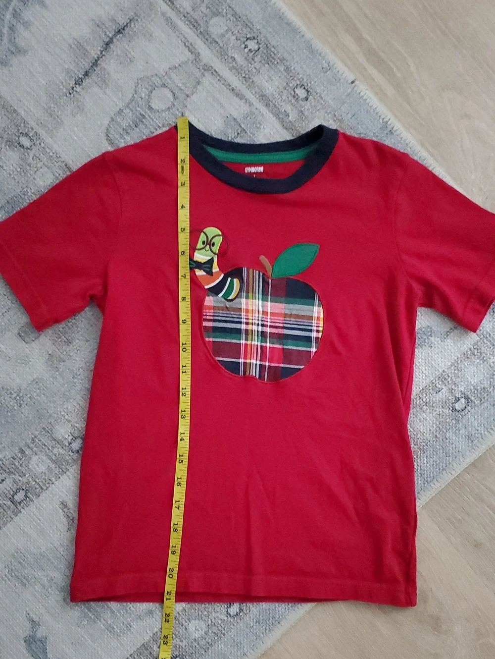 Gymboree Boys Red Applique Back To School Bookworm Shirt 100% Cotton Sz7
